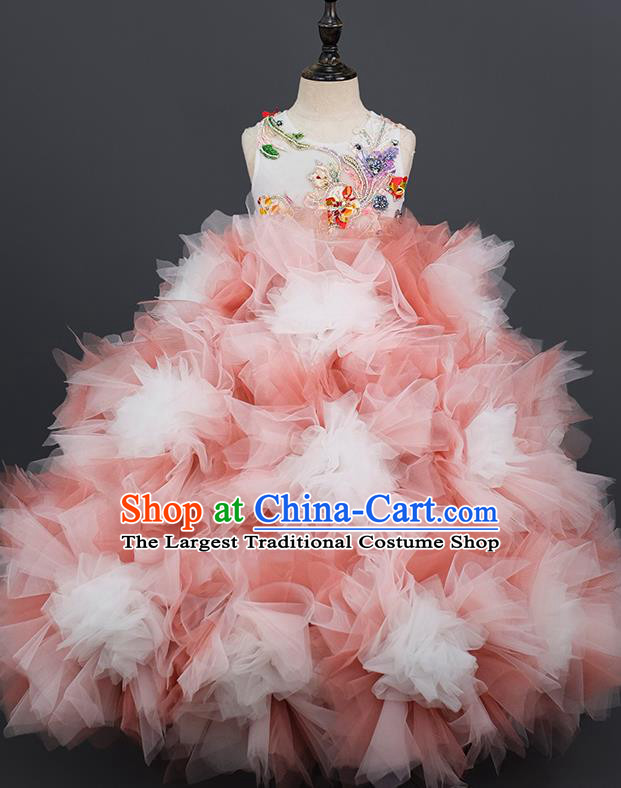 Custom Children Catwalks Garment Girl Princess Full Dress Halloween Flower Fairy Clothing Kid Stage Performance Veil Dress