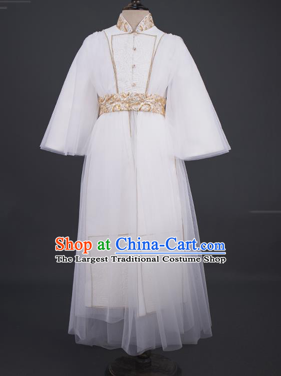 Top China Kid Swordsman White Uniforms Boys Catwalks Dance Wear Children Tang Suit Clothing Stage Performance Costumes