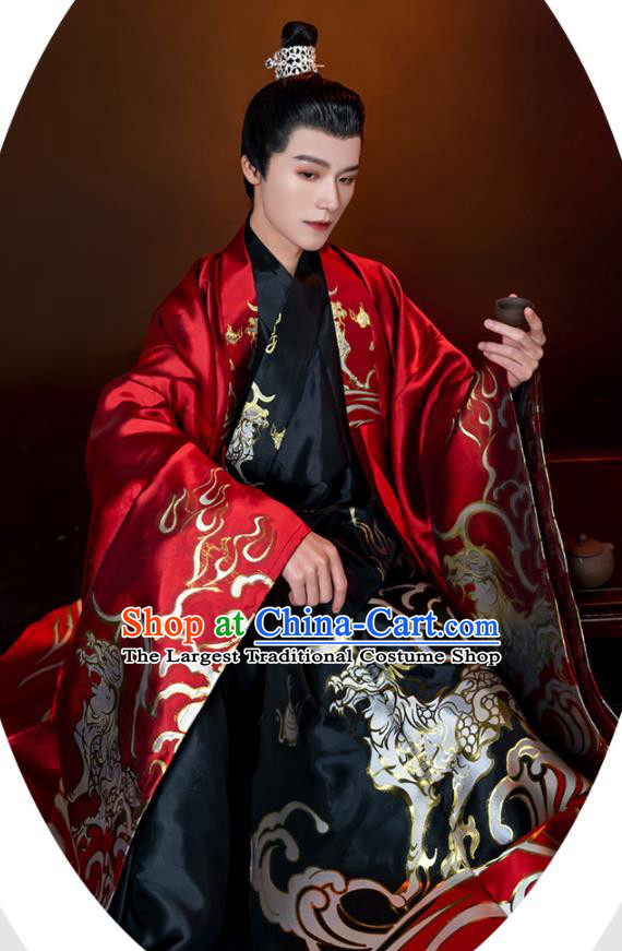 China Traditional Historical Garment Costumes Ancient Emperor Hanfu Robe Ming Dynasty Crown Prince Clothing Complete Set