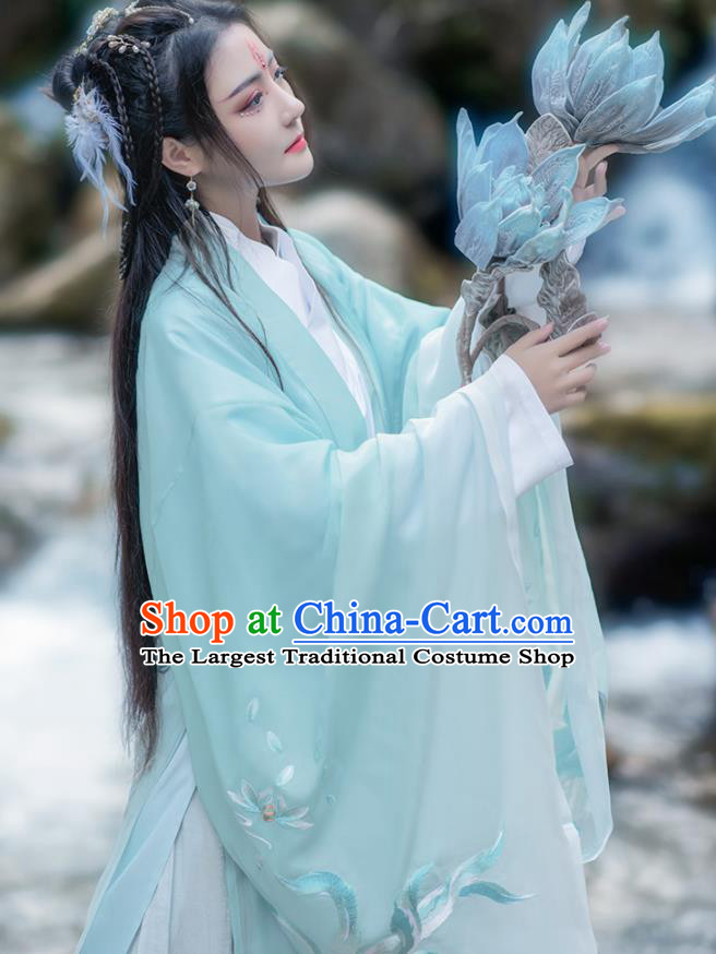 China Ancient Fairy Princess Green Hanfu Dress Clothing Traditional Jin Dynasty Swordswoman Historical Garment Costumes