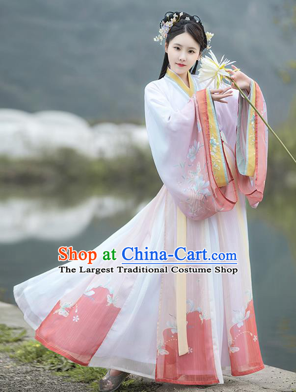 China Jin Dynasty Princess Dress Clothing Traditional Historical Hanfu Garments Ancient Young Beauty Apparels