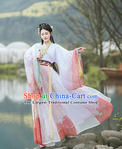 China Jin Dynasty Princess Dress Clothing Traditional Historical Hanfu Garments Ancient Young Beauty Apparels