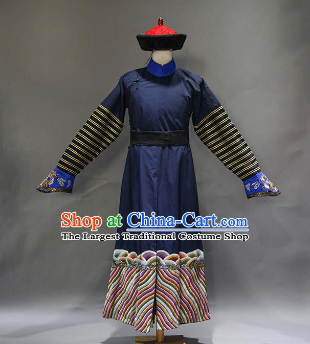 Chinese Qing Dynasty Official Navy Robe Apparels Ancient Imperial Physician Clothing Drama Story of Yanxi Palace Cosplay Yuan Chunwang Garment Costume