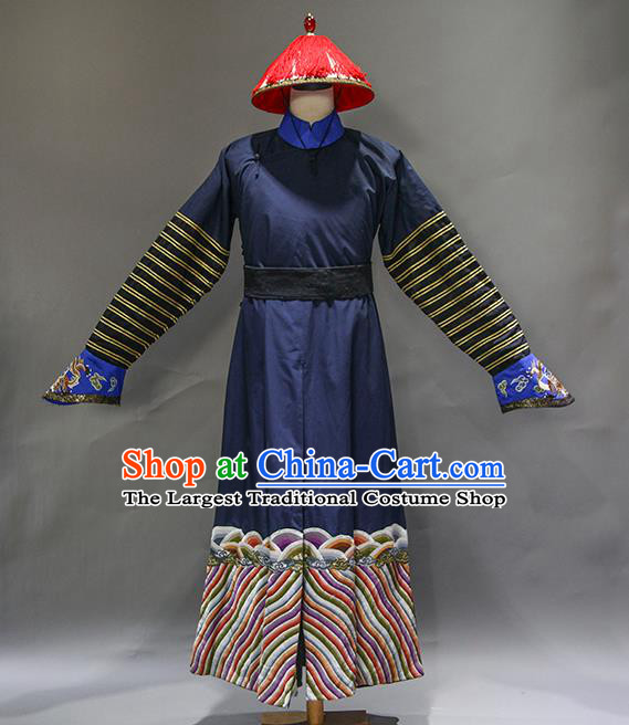 Chinese Qing Dynasty Official Navy Robe Apparels Ancient Imperial Physician Clothing Drama Story of Yanxi Palace Cosplay Yuan Chunwang Garment Costume