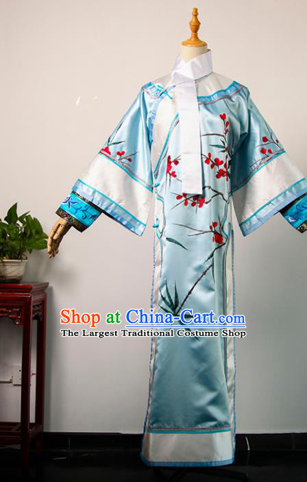 China Ancient Imperial Consort Blue Qipao Dress Qing Dynasty Manchu Beauty Garments Traditional Drama Empresses in the Palace Zhuan Huan Clothing