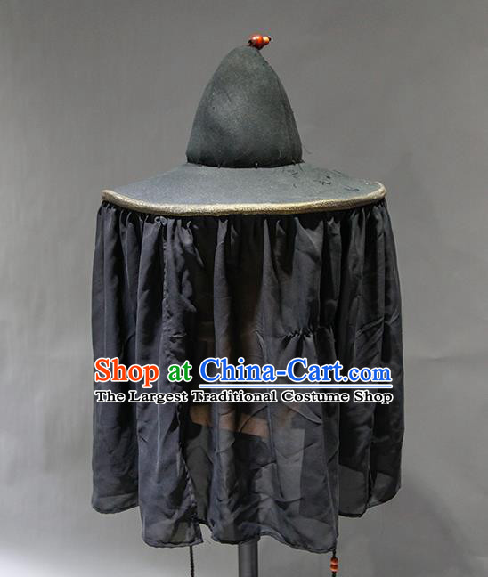 Chinese Ancient Swordsman Black Veil Hat Traditional Ming Dynasty Knight Headwear