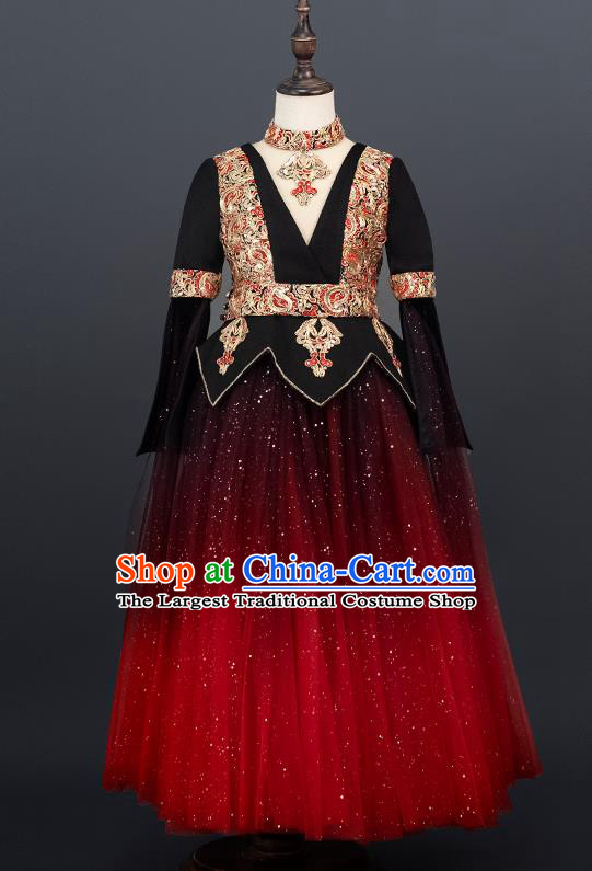 Professional Baroque Girl Princess Garment Children Catwalks Fashion Costume Stage Show Full Dress Modern Dance Clothing