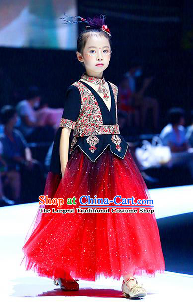 Professional Baroque Girl Princess Garment Children Catwalks Fashion Costume Stage Show Full Dress Modern Dance Clothing