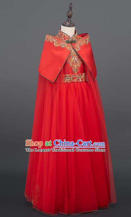 China Stage Performance Clothing Girl Classical Dance Garment Costume Children Tang Suits Catwalks Red Dress