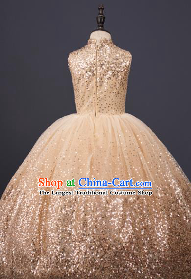 Professional Children Catwalks Fashion Costume Stage Show Golden Full Dress Modern Dance Clothing Girl Princess Garment