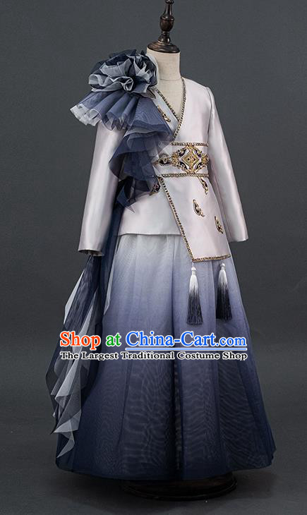China Children Grey Uniforms Catwalks Dress Stage Performance Clothing Girl Classical Dance Garment Costume