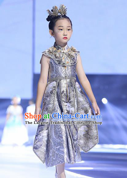 Professional Baroque Princess Garment Children Catwalks Golden Full Dress Stage Show Fashion Costume Girl Dance Clothing