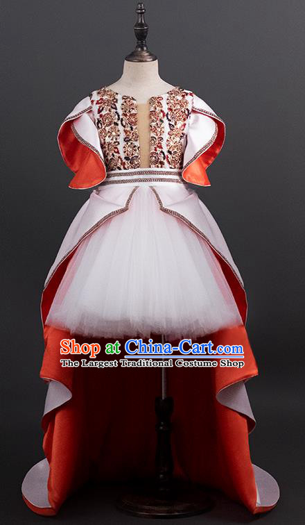 Professional Stage Show Clothing Baroque Princess Fashion Children Catwalks Trailing Full Dress Girl Birthday Garment Costume