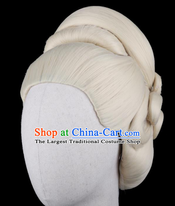 China Ancient Elderly Female Wigs Traditional Drama Yang Men Female Warrior She Saihua Hairpieces Song Dynasty Dowager Countess Wig Sheath
