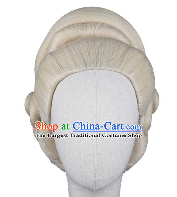 China Ancient Elderly Female Wigs Traditional Drama Yang Men Female Warrior She Saihua Hairpieces Song Dynasty Dowager Countess Wig Sheath