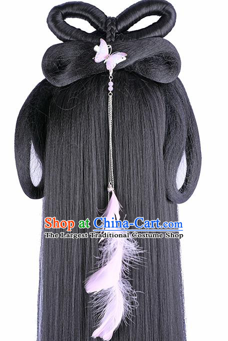 China Ancient Fairy Wigs Traditional Hanfu Hairpieces Ming Dynasty Court Princess Wig Sheath