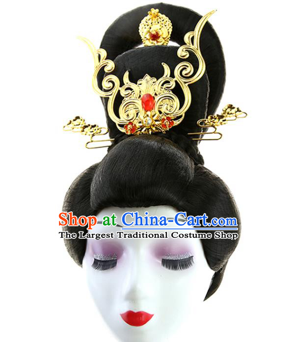 China Ancient Imperial Consort Wigs Traditional Hanfu Chignon Hairpieces Tang Dynasty Empress Wig Sheath