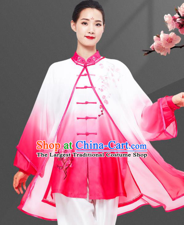 Chinese Wushu Competition Clothing Martial Arts Garment Costumes Tai Chi Clothing Kung Fu Embroidered Rosy Three Piece Uniforms
