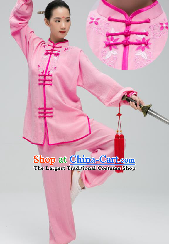 China Kung Fu Embroidered Uniforms Wushu Competition Pink Outfits Martial Arts Garment Costumes Tai Chi Clothing
