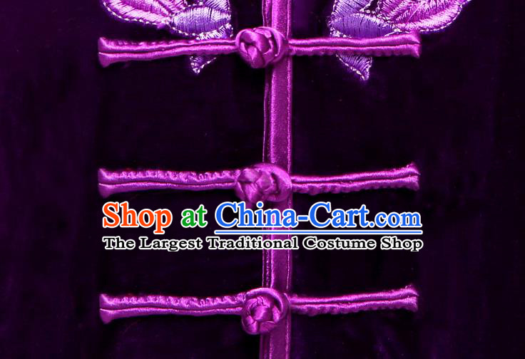 China Kung Fu Embroidered Purple Pleuche Uniforms Martial Arts Competition Outfits Wushu Garment Costumes Tai Chi Sword Clothing