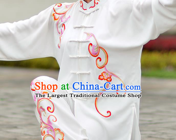 China Kung Fu Clothing Martial Arts Embroidered White Outfits Wushu Performance Costumes Tai Chi Training Uniforms