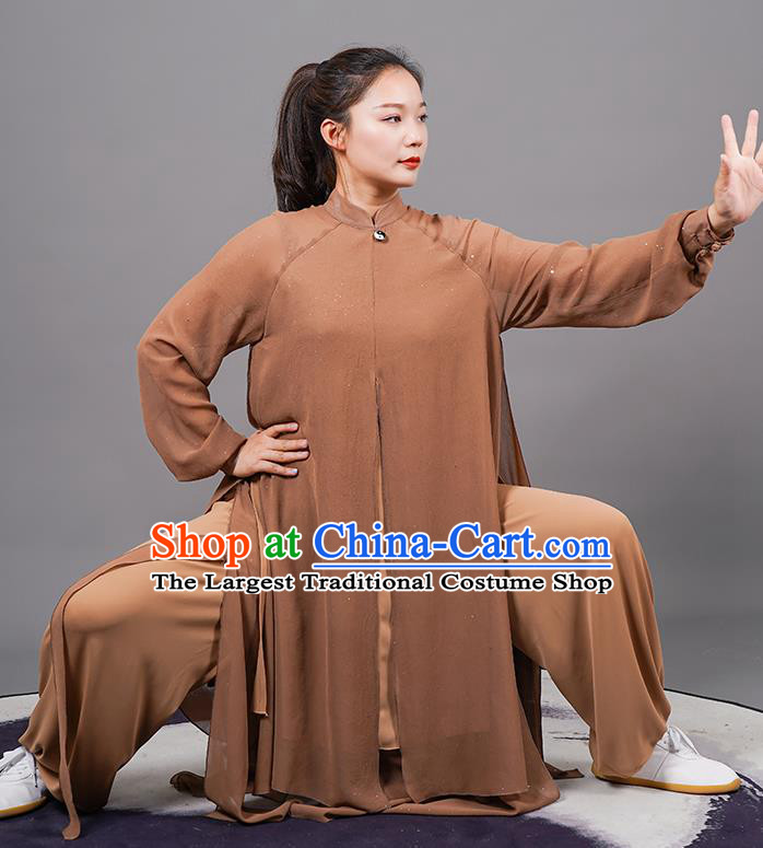 China Tai Ji Performance Costumes Tai Chi Training Brown Uniforms Kung Fu Clothing Martial Arts Competition Wushu Outfits