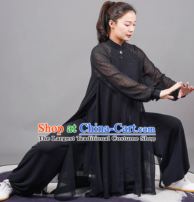 China Martial Arts Competition Wushu Outfits Tai Ji Performance Costumes Tai Chi Training Black Uniforms Kung Fu Clothing