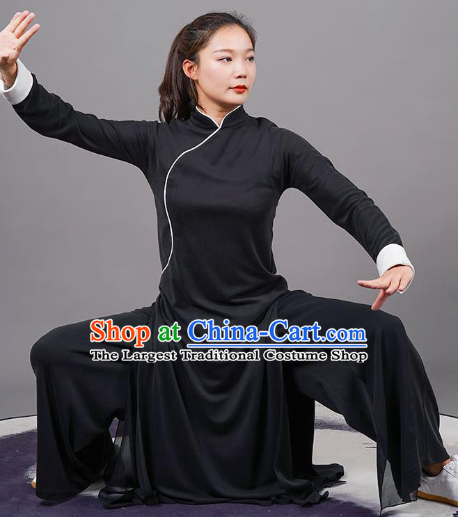 China Martial Arts Wushu Black Robe Outfits Tai Ji Competition Costumes Tai Chi Uniforms Kung Fu Gongfu Clothing