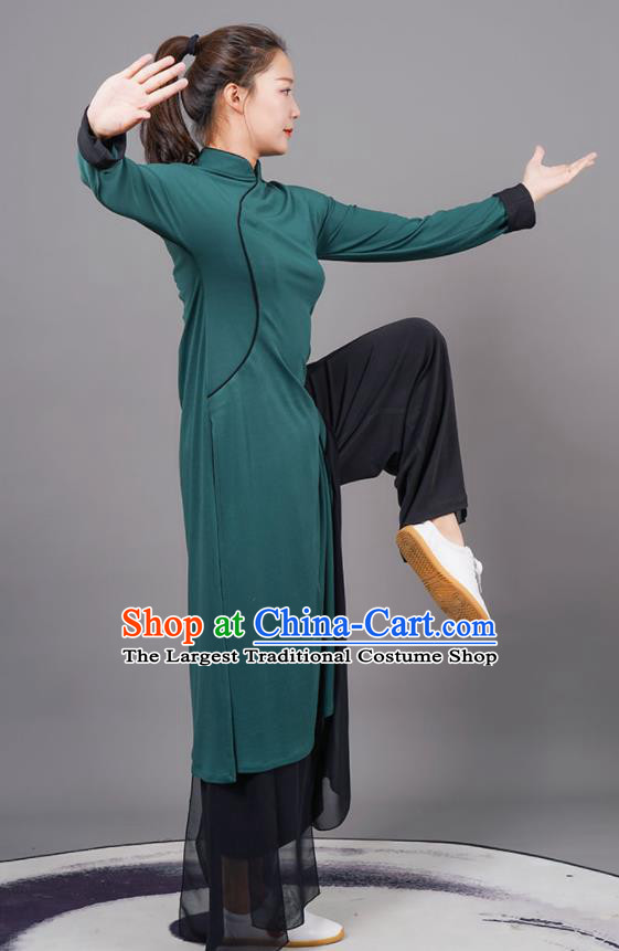 China Tai Chi Uniforms Kung Fu Gongfu Clothing Martial Arts Wushu Green Robe Outfits Tai Ji Competition Costumes