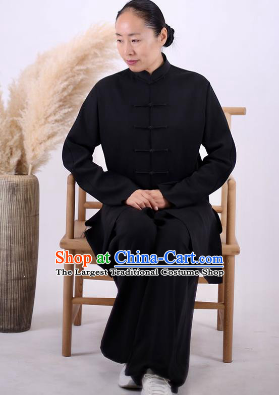 China Wudang Sword Performance Costumes Tai Chi Exercise Black Uniforms Kung Fu Wushu Clothing Martial Arts Competition Outfits