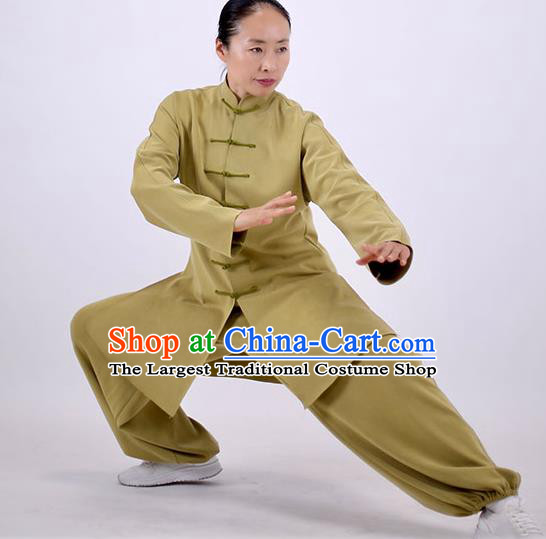 China Kung Fu Wushu Clothing Martial Arts Competition Outfits Wudang Sword Performance Costumes Tai Chi Exercise Olive Green Uniforms