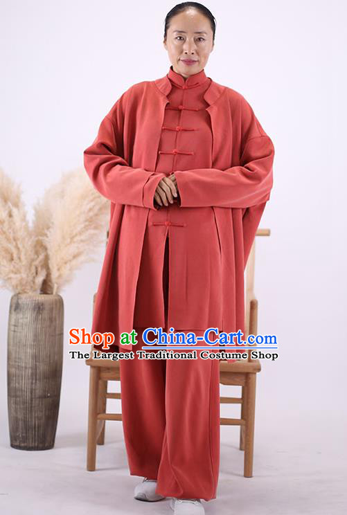 China Wudang Kung Fu Performance Costumes Tai Chi Sword Red Uniforms Wushu Training Clothing Martial Arts Competition Outfits