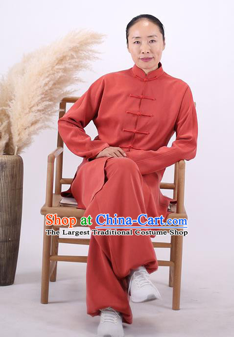 China Wudang Kung Fu Performance Costumes Tai Chi Sword Red Uniforms Wushu Training Clothing Martial Arts Competition Outfits