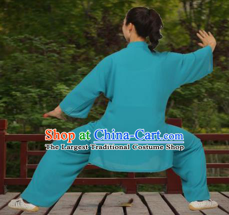Professional Chinese Kung Fu Training Blue Uniforms Tai Chi Competition Suits Martial Arts Performance Clothing