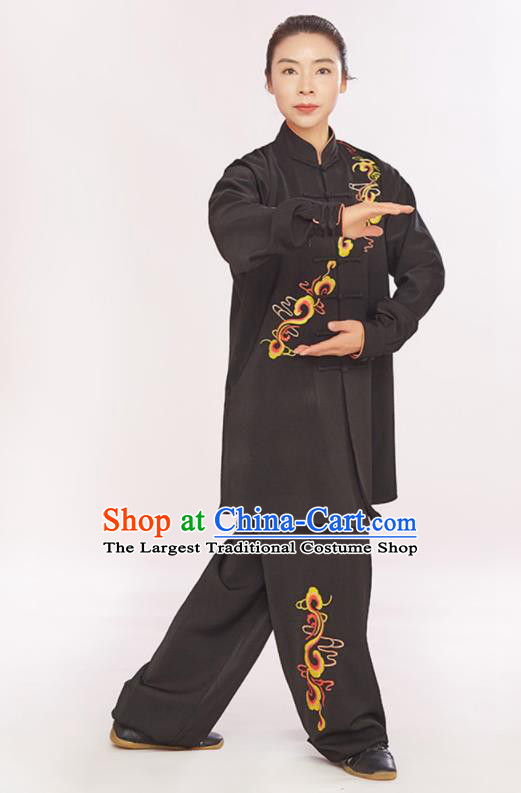Professional Chinese Wushu Performance Embroidered Black Uniforms Tai Chi Competition Suits Martial Arts Kung Fu Training Clothing