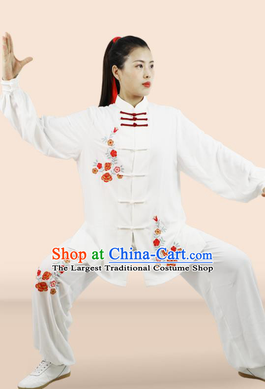 Professional Chinese Martial Arts Competition Clothing Kung Fu Tai Chi Costumes Wushu Performance Embroidered White Uniforms Tai Ji Suits