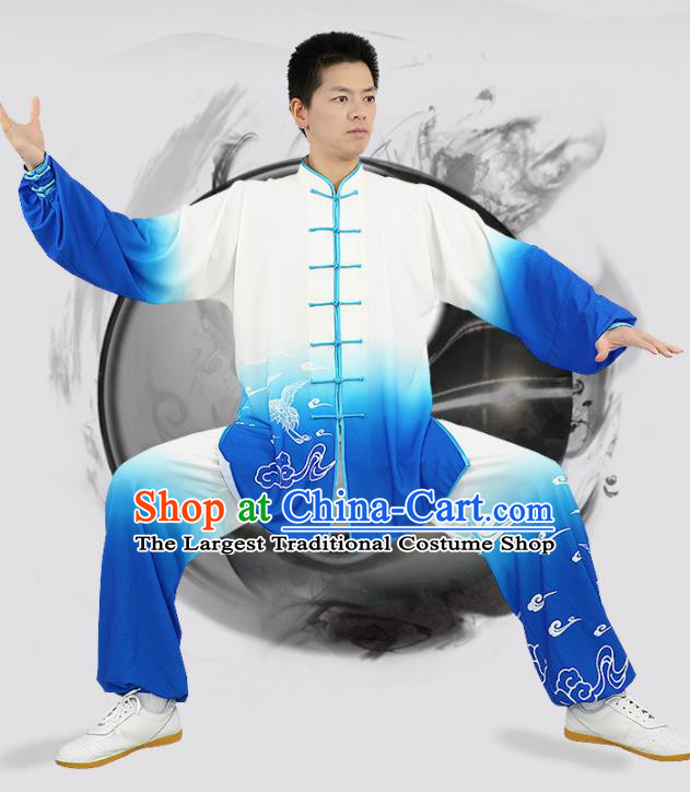Chinese Martial Arts Garment Costumes Tai Chi Competition Gradient Blue Uniforms Adults Kung Fu Show Clothing
