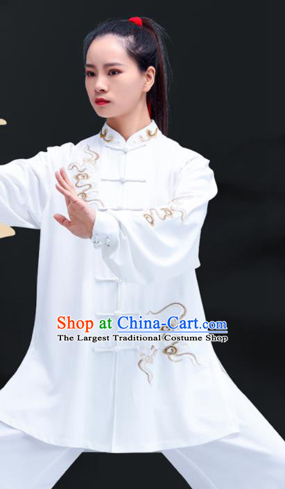 Professional Chinese Kung Fu Performance Outfits Martial Arts Embroidered Clouds Clothing Tai Ji Competition Costumes Tai Chi Training White Uniforms