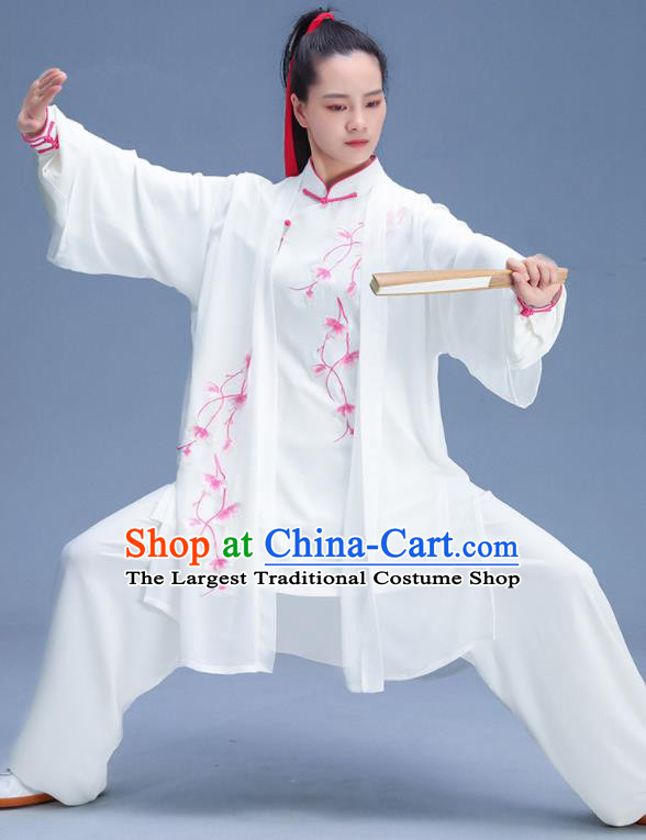 Chinese Wushu Embroidered Three Piece Outfits Martial Arts Clothing Kung Fu Competition Costumes Tai Chi Training White Uniforms