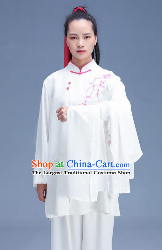 Chinese Wushu Embroidered Three Piece Outfits Martial Arts Clothing Kung Fu Competition Costumes Tai Chi Training White Uniforms