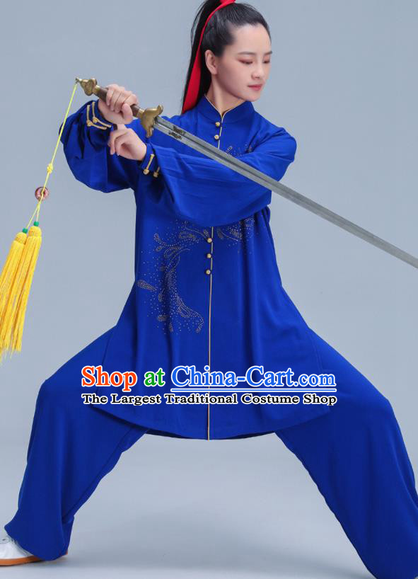 Chinese Tai Chi Training Royalblue Uniforms Wushu Competition Outfits Martial Arts Clothing Kung Fu Costumes