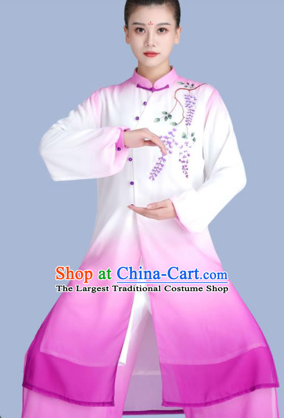 Chinese Wushu Competition Printing Wisteria Outfits Martial Arts Clothing Kung Fu Costumes Tai Chi Training Uniforms