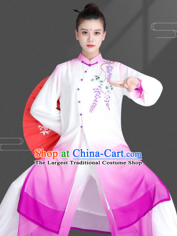 Chinese Wushu Competition Printing Wisteria Outfits Martial Arts Clothing Kung Fu Costumes Tai Chi Training Uniforms