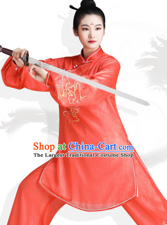 Chinese Tai Chi Training Orange Uniforms Wushu Competition Outfits Martial Arts Clothing Kung Fu Costumes