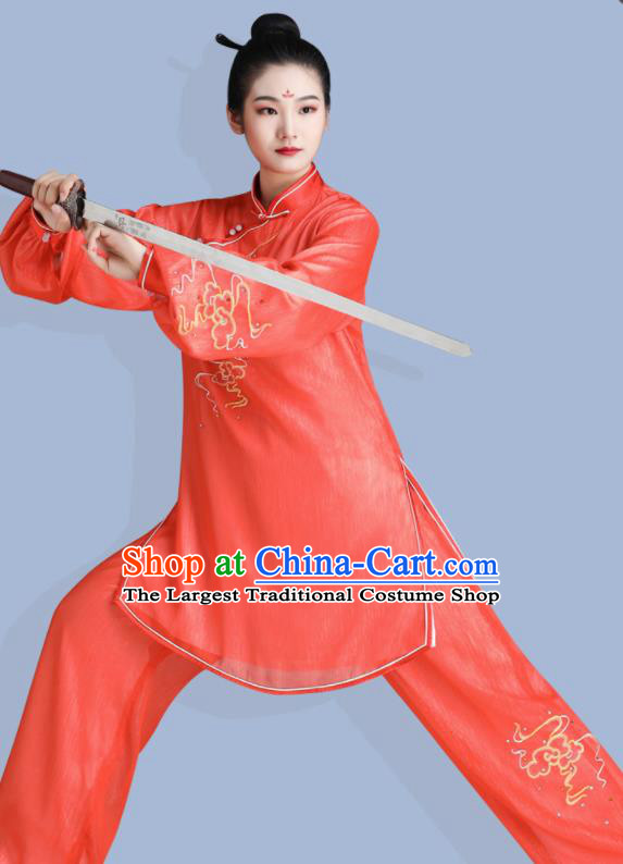 Chinese Tai Chi Training Orange Uniforms Wushu Competition Outfits Martial Arts Clothing Kung Fu Costumes