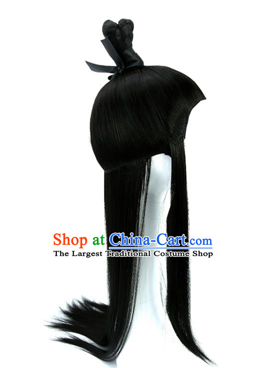 Handmade Chinese Tang Dynasty Prince Wigs Ancient Swordsman Headwear Drama Young Childe Chignon Headdress