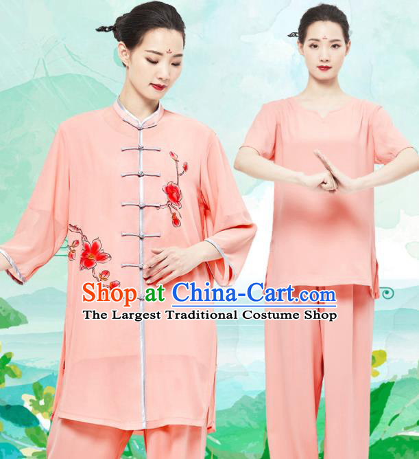 Chinese Tai Chi Printing Begonia Orange Uniforms Wushu Competition Outfits Martial Arts Kung Fu Clothing Tai Ji Garment Costumes