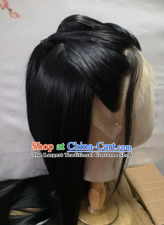 Handmade Chinese Jin Dynasty Childe Front Lace Wigs Ancient Swordsman Headwear Drama The Untamed Wei Wuxian Chignon Headdress