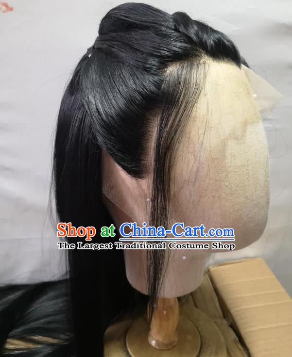 Handmade Chinese Jin Dynasty Childe Front Lace Wigs Ancient Swordsman Headwear Drama The Untamed Wei Wuxian Chignon Headdress