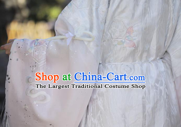 China Ming Dynasty Historical Garment Costumes Ancient Crown Prince White Hanfu Clothing